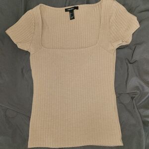 Forever 21 Beige Ribbed Short Sleeve Top